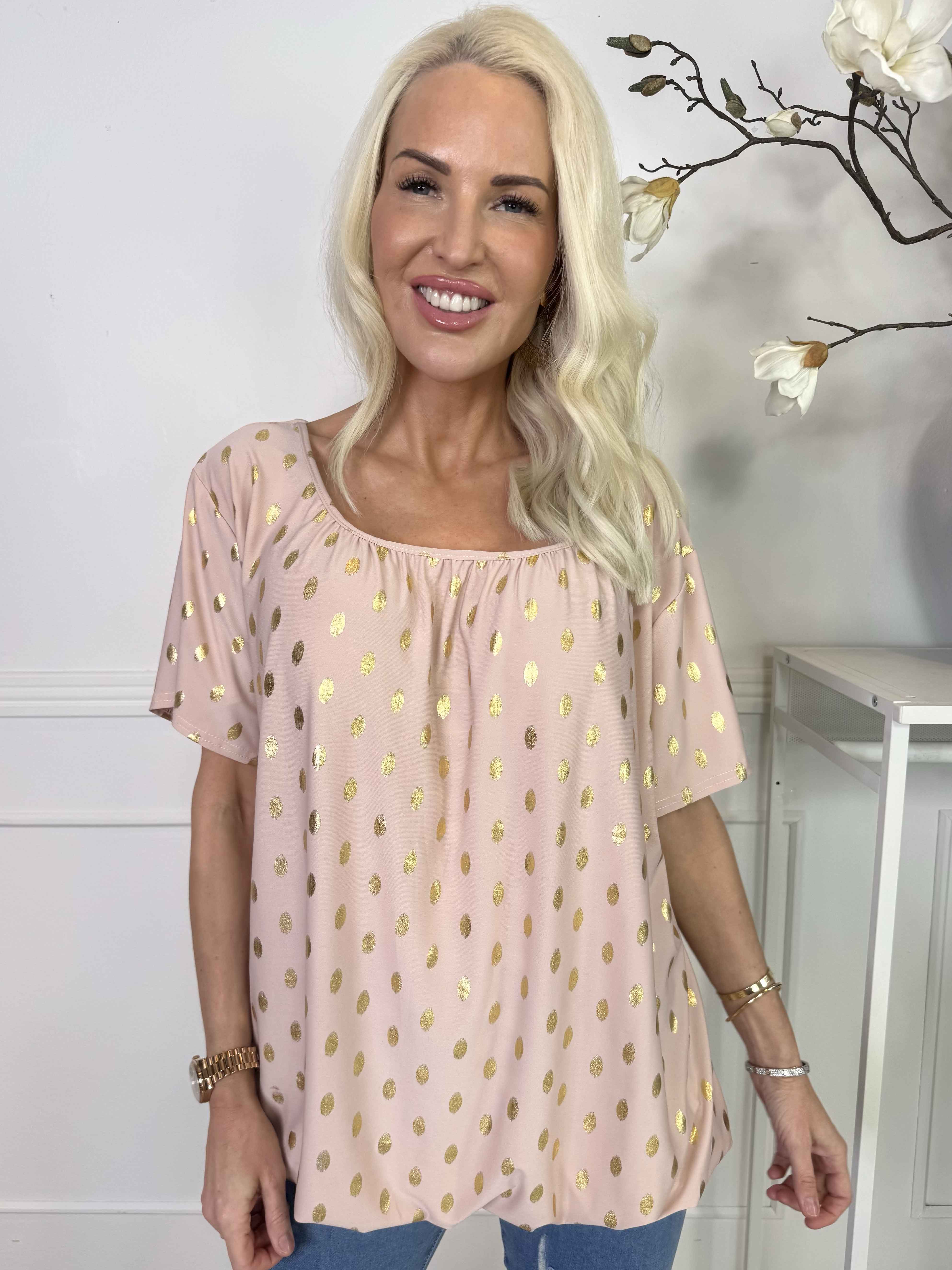 Miracle Dot T-shirt - Elastisk bluse med guld dutter på